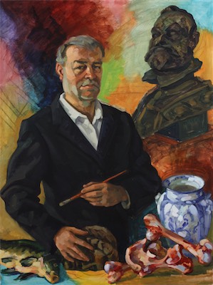Self-Portrait with Portrait Bust of Emperor Rudolf II, oil on canvas, 120 x 90 cm, 2016