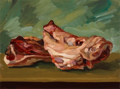 Half Pig Heads II; oil on board, 38 x 50, 2015